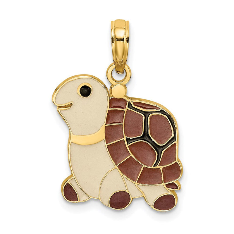 14K Gelbgold Charm Schildkröte mit brauner, beige-farbener und schwarzer Emaille