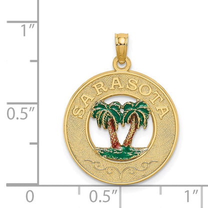 14K Gelbgold Charm mit Emaille, SARASOTA Kreis-Palme