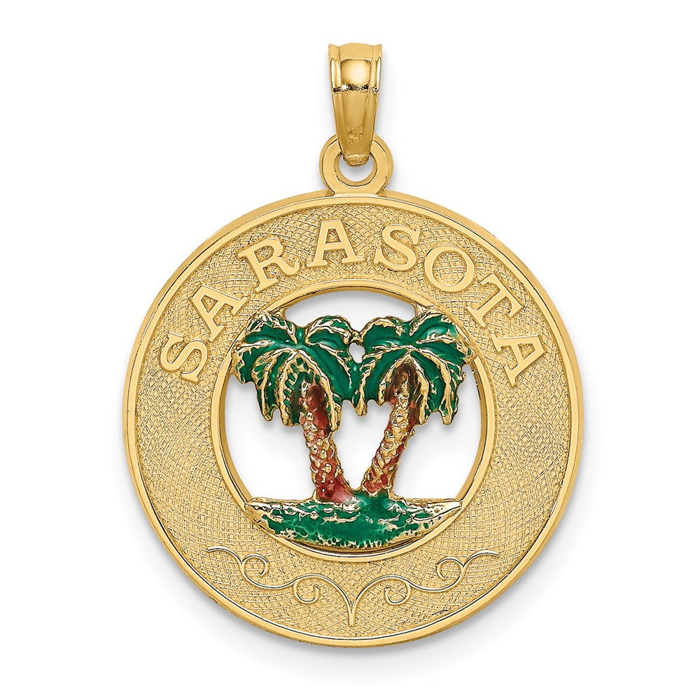 14K Gelbgold Charm mit Emaille, SARASOTA Kreis-Palme