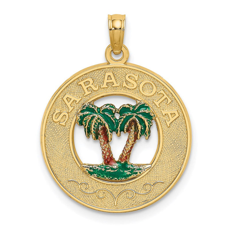 14K Gelbgold Charm mit Emaille, SARASOTA Kreis-Palme