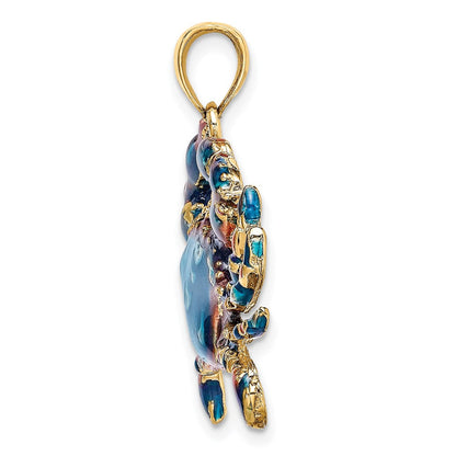 14K Gelbgold Krabben-Charm mit blauem Emaille