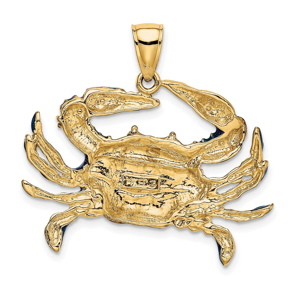 14K Gelbgold Krabben-Charm mit blauem Emaille