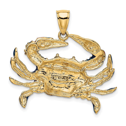 14K Gelbgold Krabben-Charm mit blauem Emaille