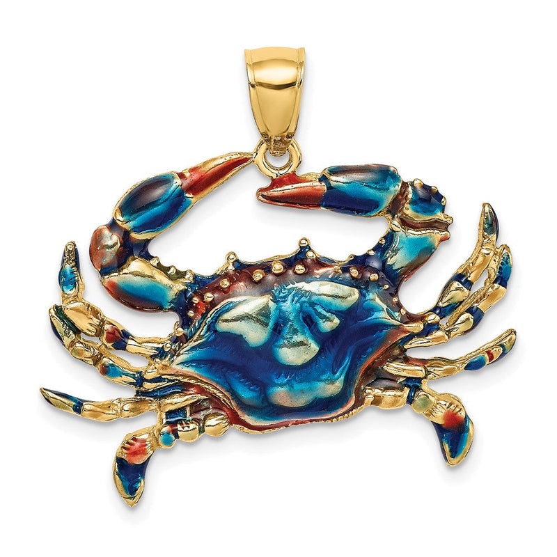 14K Gelbgold Krabben-Charm mit blauem Emaille