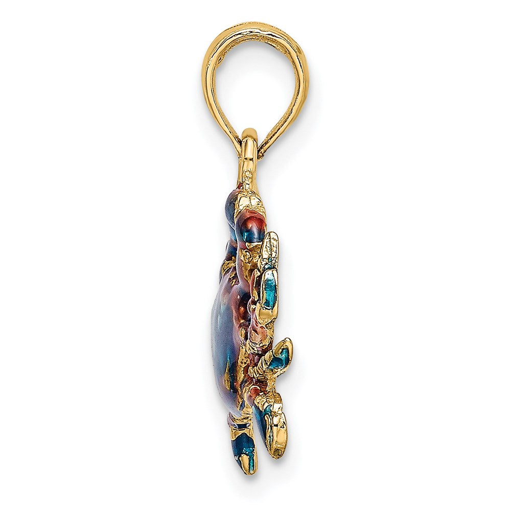 14K Gelbgold Krabben-Charm mit blauer Emaille