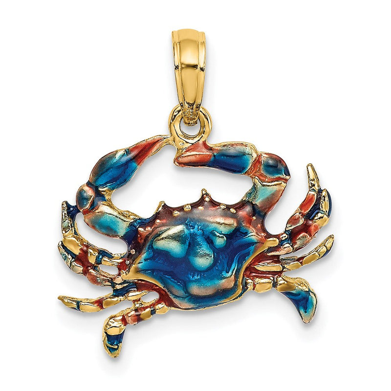 14K Gelbgold Krabben-Charm mit blauer Emaille