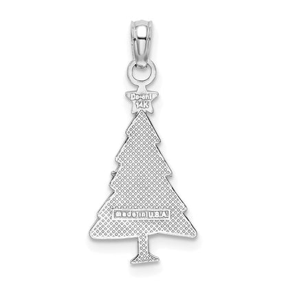 14K Weißgold Emaille Grün Weihnachten Baum mit Rot Stern Charm