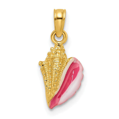 14K Gelbgold Strukturiert und Emaille Conch Muschel Anhänger