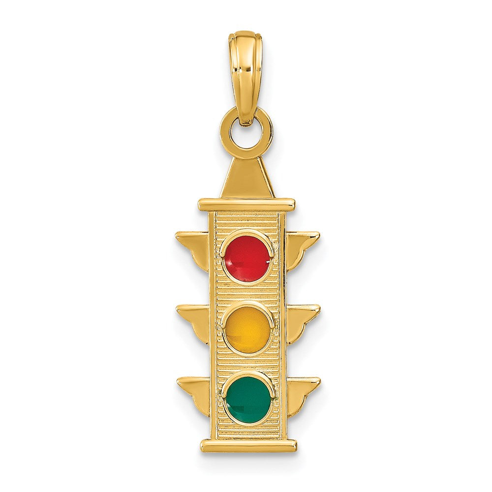 14K Gelbgold Charm Ampel mit rotem, gelbem und grünem Emaille