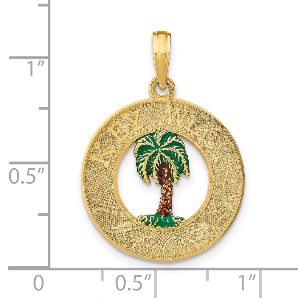14 Karat Gelbgold "KEY WEST" emaillierter Palmenbaum-Kreis-Charm