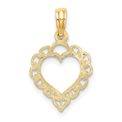 14K Gelbgold Herz mit Lace Zierde Charm