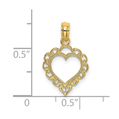 14K Gelbgold Herz mit Lace Zierde Charm
