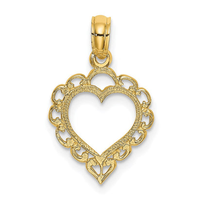 14K Gelbgold Herz mit Lace Zierde Charm