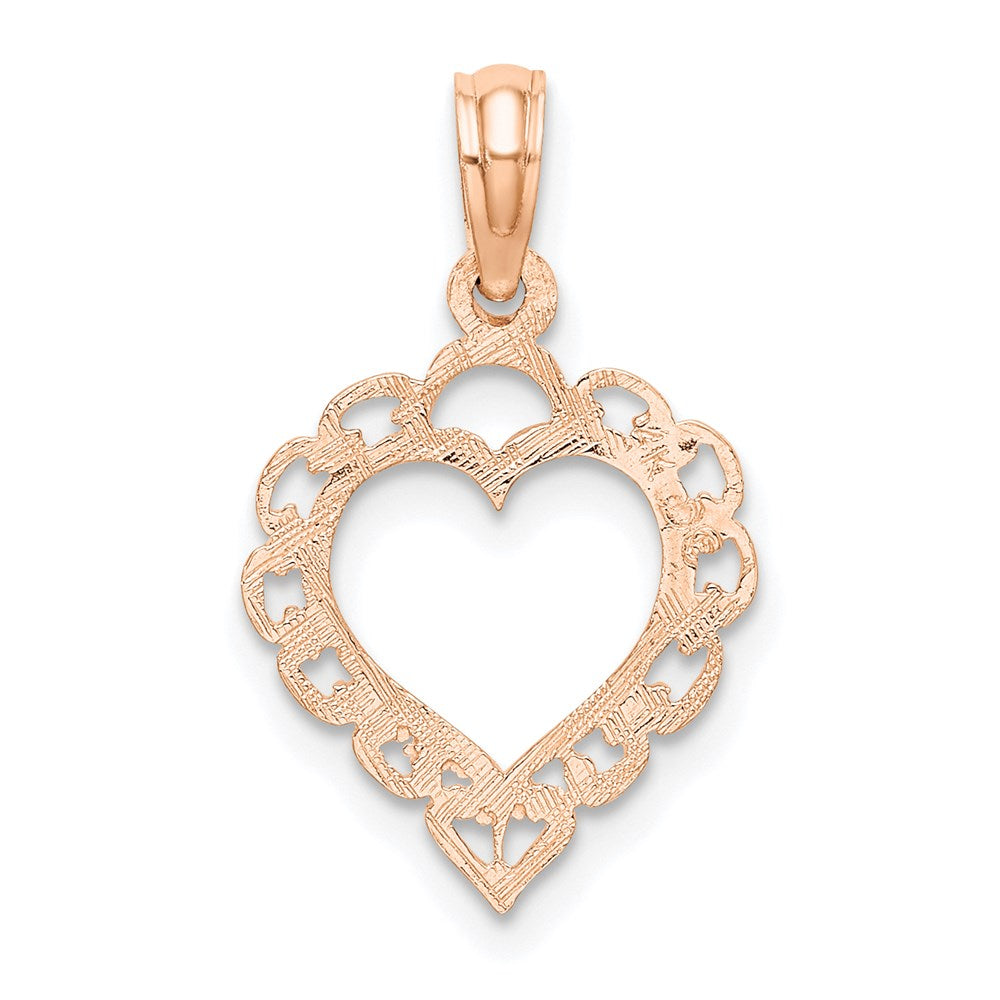 14K Roségold Poliert Lace Rand Herz Anhänger