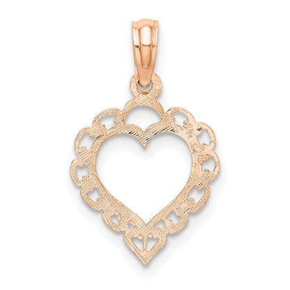 14K Roségold Poliert Lace Rand Herz Anhänger