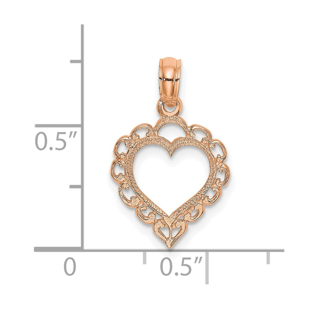 14K Roségold Poliert Lace Rand Herz Anhänger