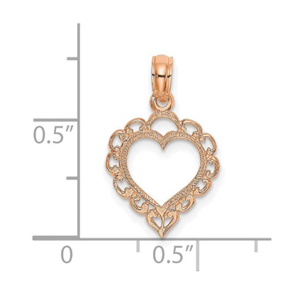 14K Roségold Poliert Lace Rand Herz Anhänger
