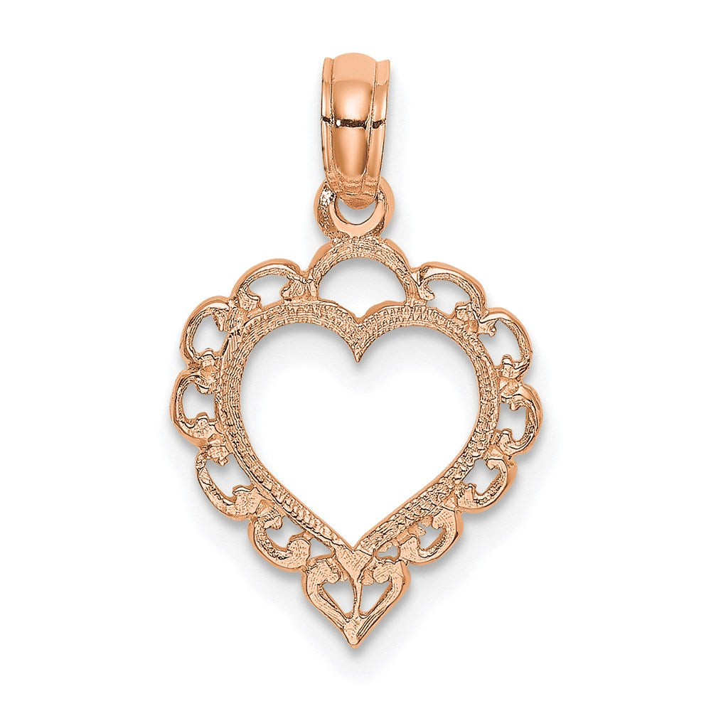 14K Roségold Poliert Lace Rand Herz Anhänger