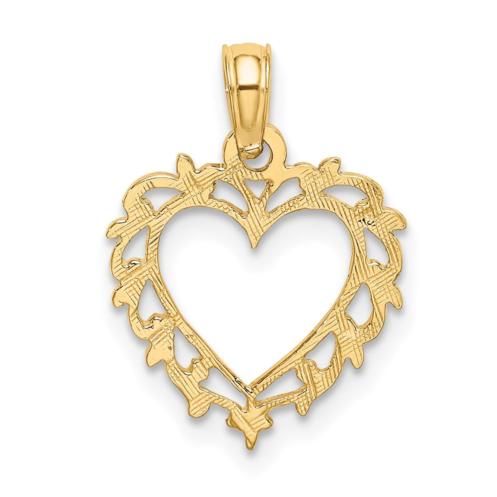 14K Gelbgold Herz mit Lace Zierde Charm