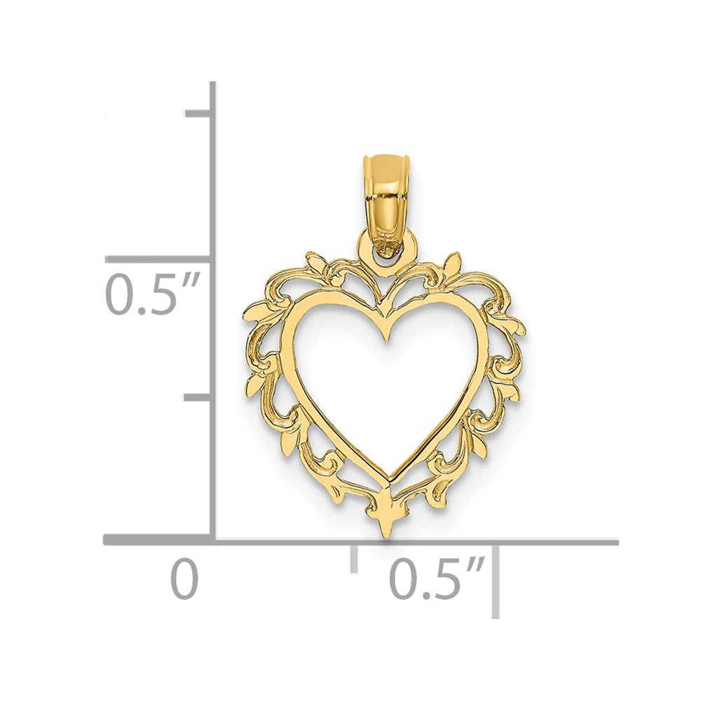 14K Gelbgold Herz mit Lace Zierde Charm