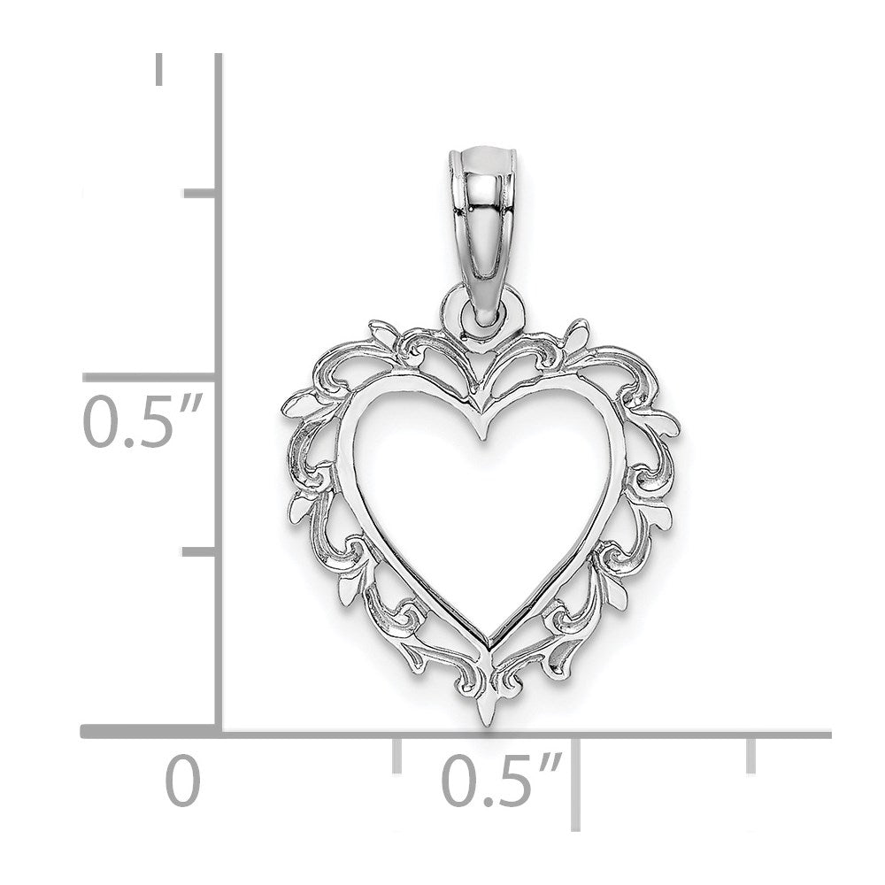 14K Weißgold Herz mit Lace Zierde Charm