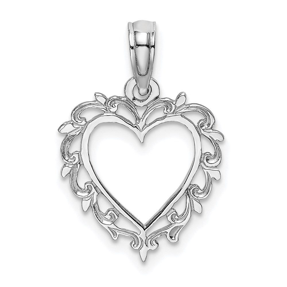 14K Weißgold Herz mit Lace Zierde Charm