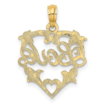 14K Gelbgold Liebe in Herz mit Blumen Design Charm