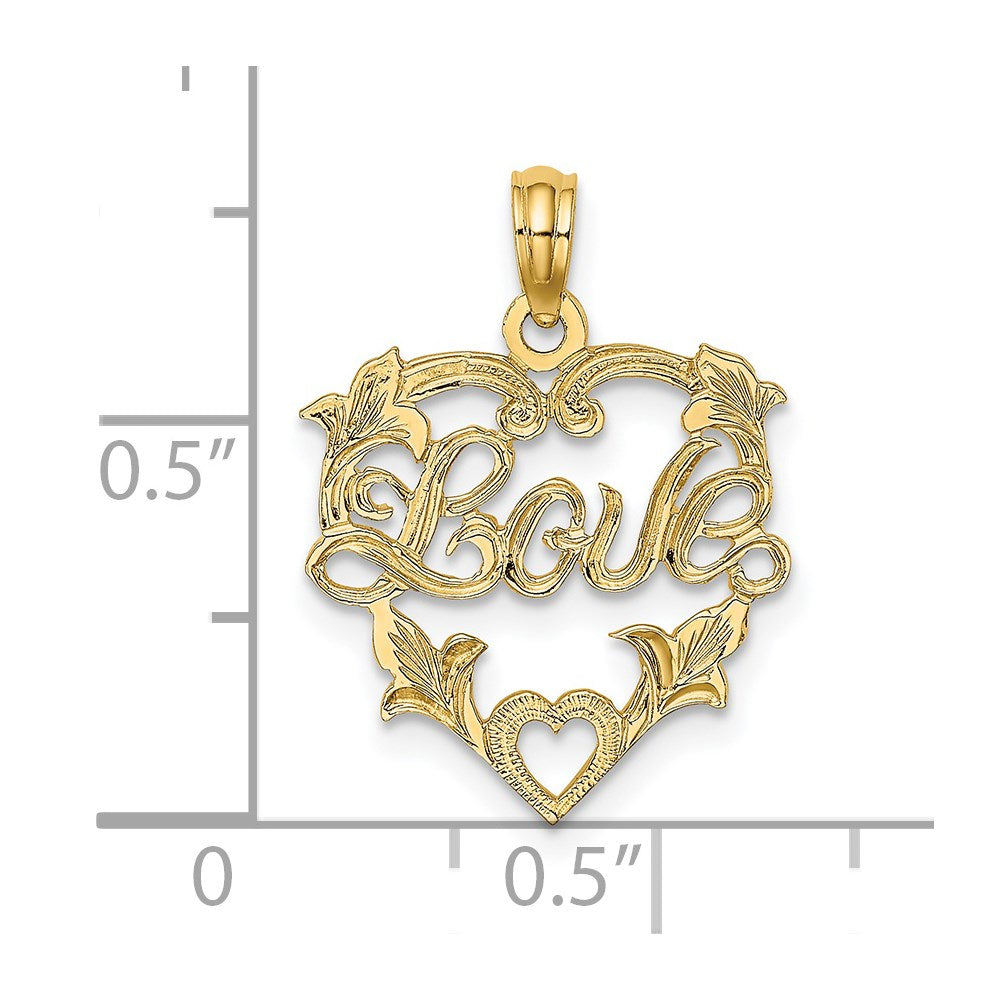 14K Gelbgold Liebe in Herz mit Blumen Design Charm