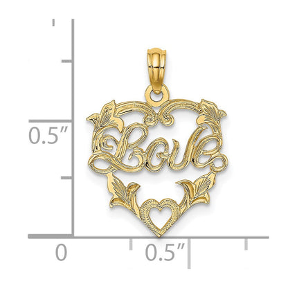 14K Gelbgold Liebe in Herz mit Blumen Design Charm