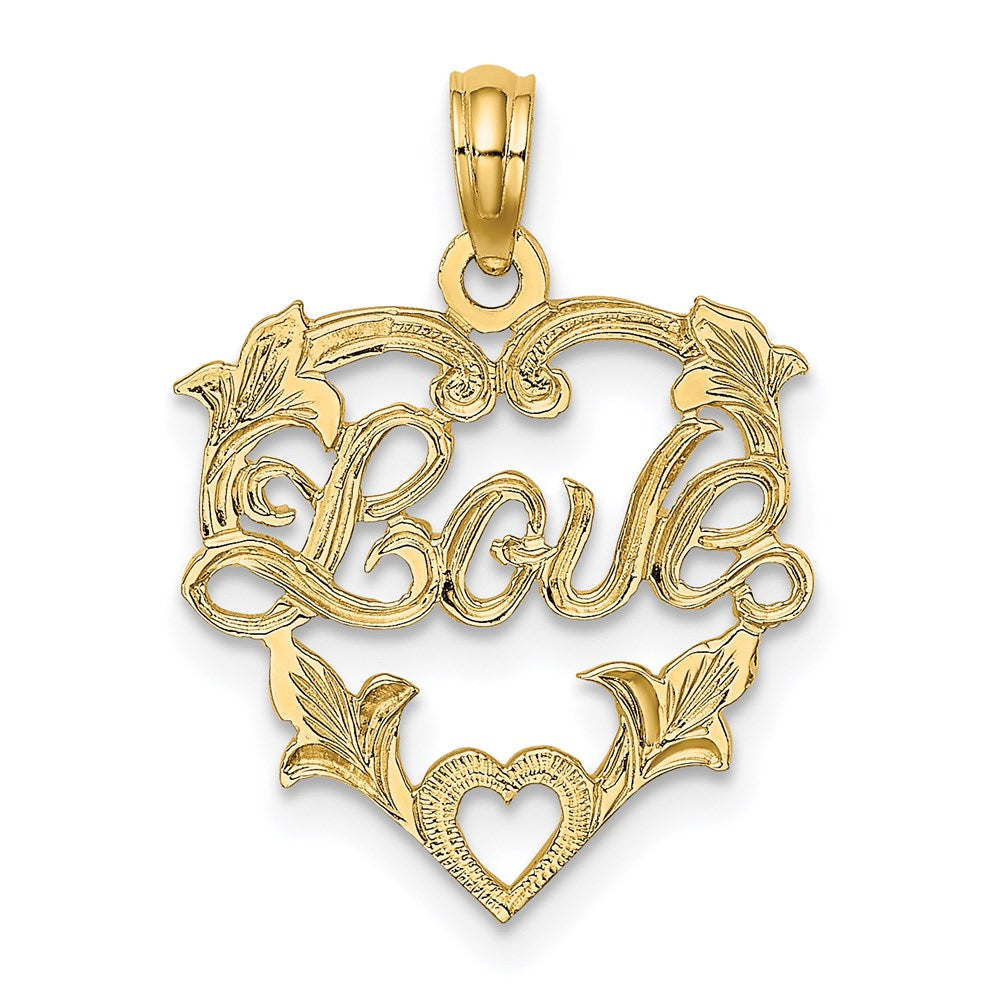 14K Gelbgold Liebe in Herz mit Blumen Design Charm