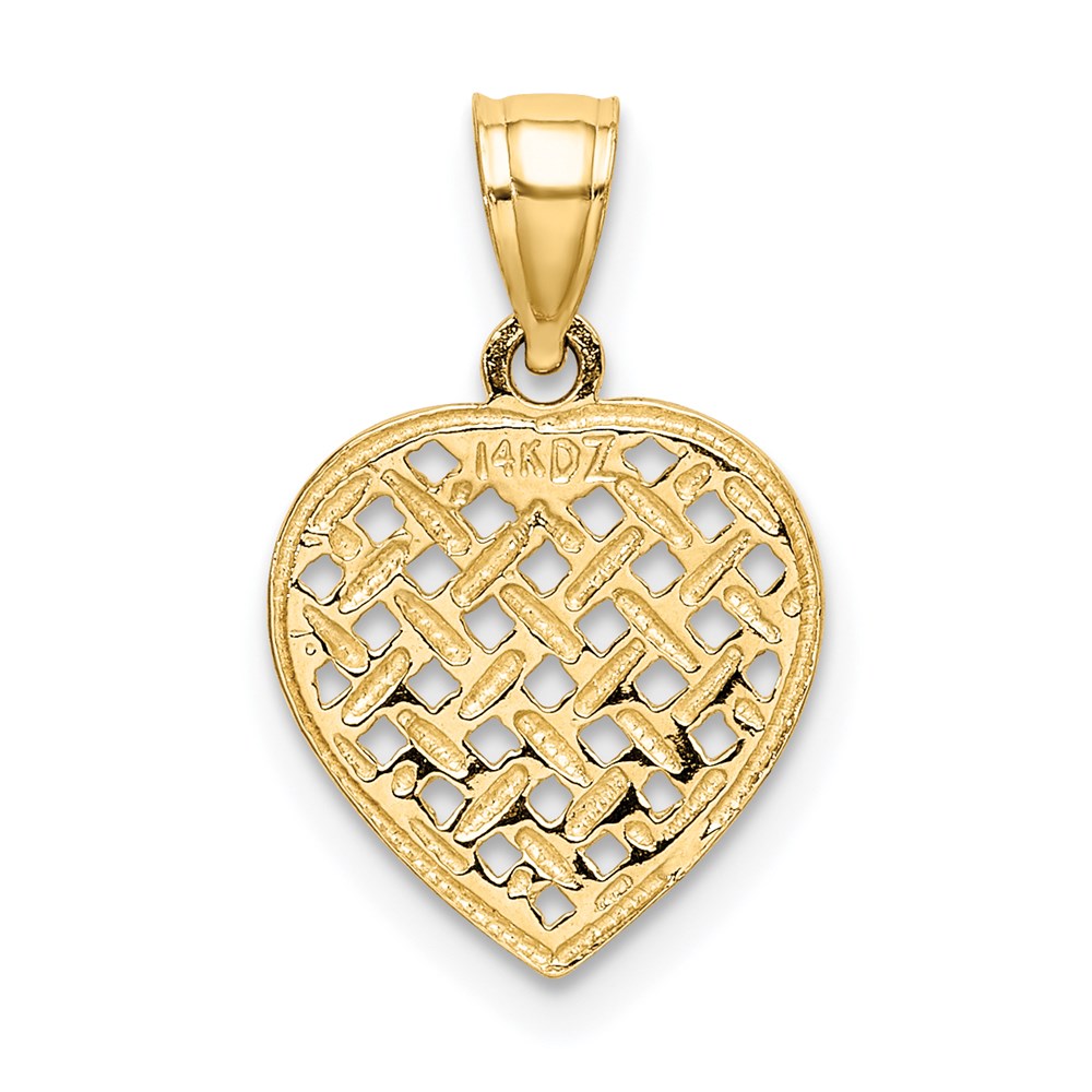 14K Gelbgold Ausgeschnitten und Strukturiert Geflochten Herz Charm