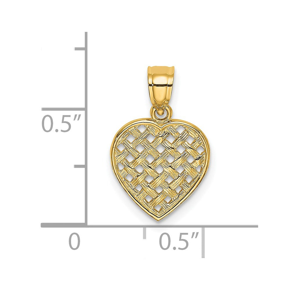 14K Gelbgold Ausgeschnitten und Strukturiert Geflochten Herz Charm