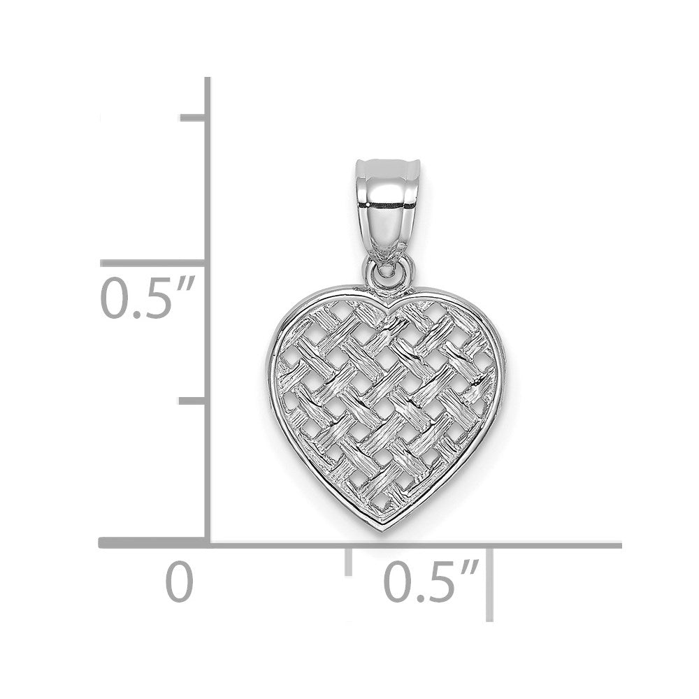14K Weißgold Ausgeschnitten und Strukturiert Geflochten Herz Charm