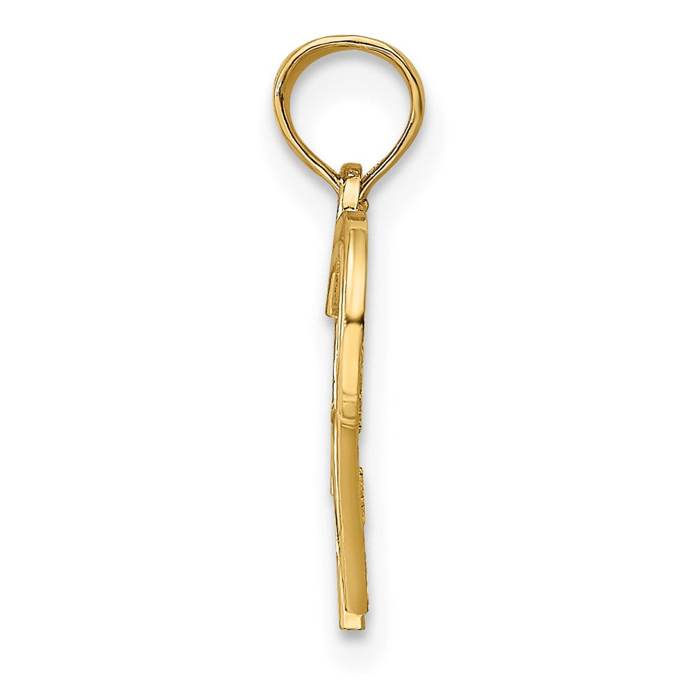 14K Gelbgold Flach Zwei Herzen Intertwined Charm