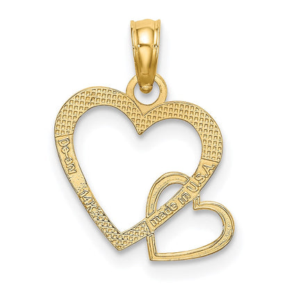 14K Gelbgold Flach Zwei Herzen Intertwined Charm