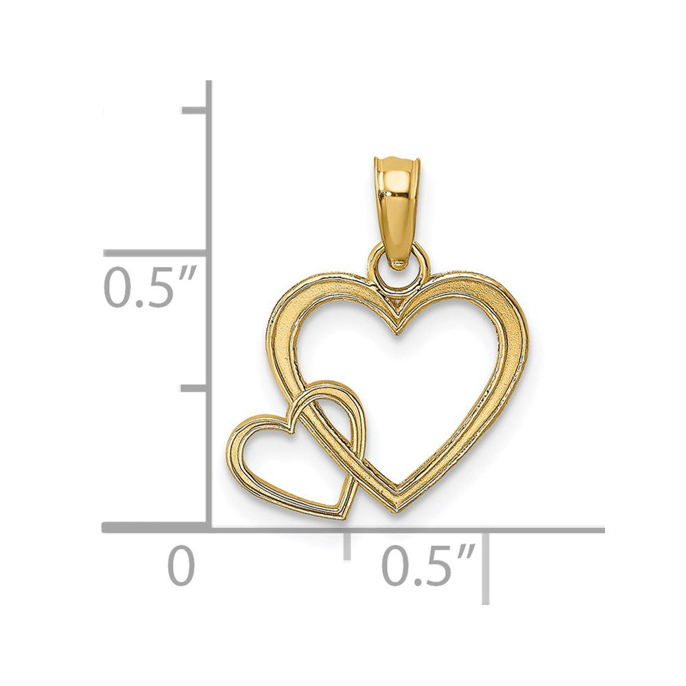 14K Gelbgold Flach Zwei Herzen Intertwined Charm