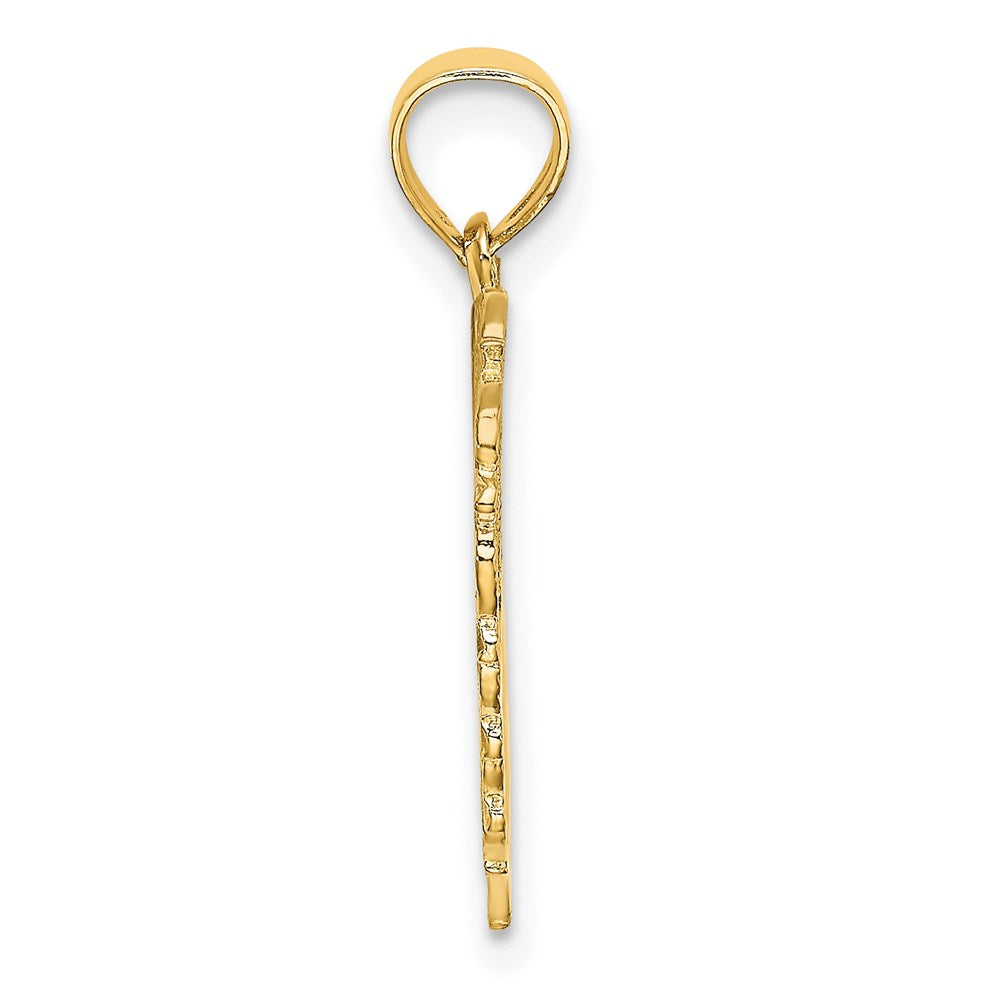 14K Gelbgold Poliert und Strukturiert Herz Charm