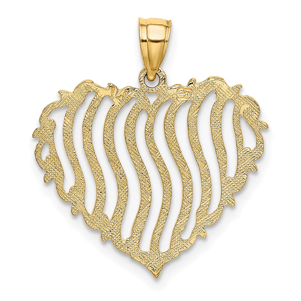 14K Gelbgold Poliert und Strukturiert Herz Charm