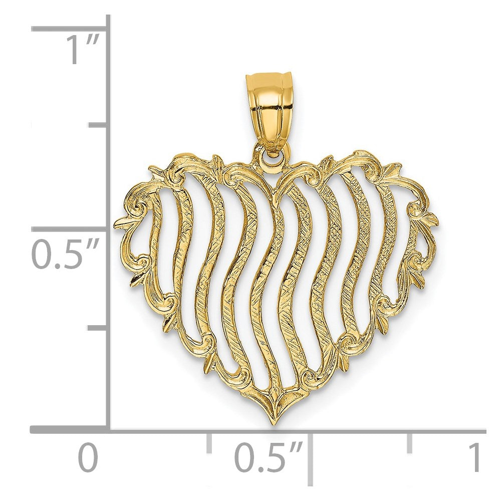 14K Gelbgold Poliert und Strukturiert Herz Charm