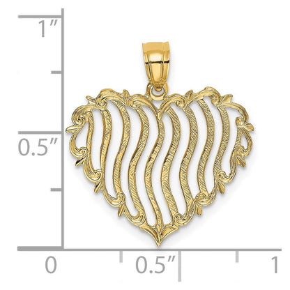14K Gelbgold Poliert und Strukturiert Herz Charm
