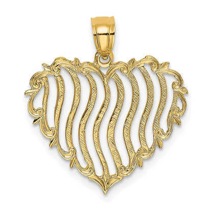 14K Gelbgold Poliert und Strukturiert Herz Charm