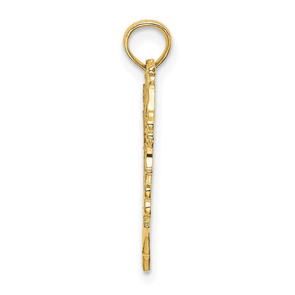 14K Gelbgold Ausgeschnitten Blumen Herz Charm