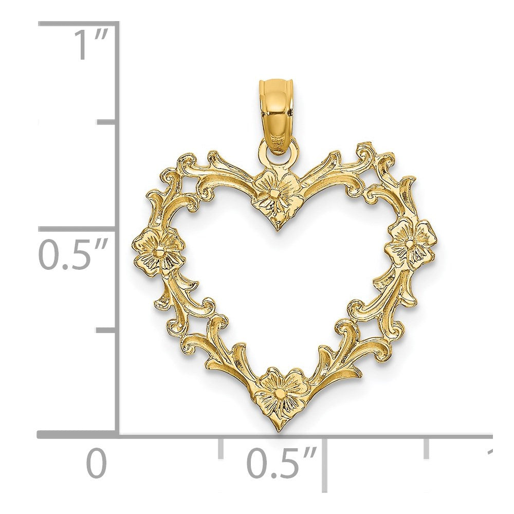 14K Gelbgold Ausgeschnitten Blumen Herz Charm