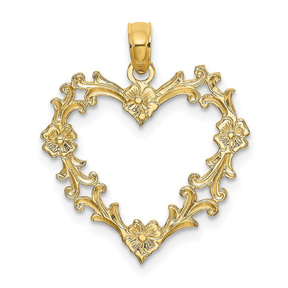 14K Gelbgold Ausgeschnitten Blumen Herz Charm