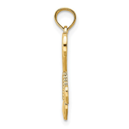 14K Gelbgold Poliert Herz mit Doppelt Tassle Charm