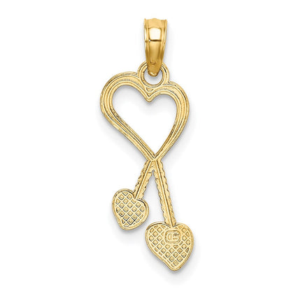 14K Gelbgold Poliert Herz mit Doppelt Tassle Charm