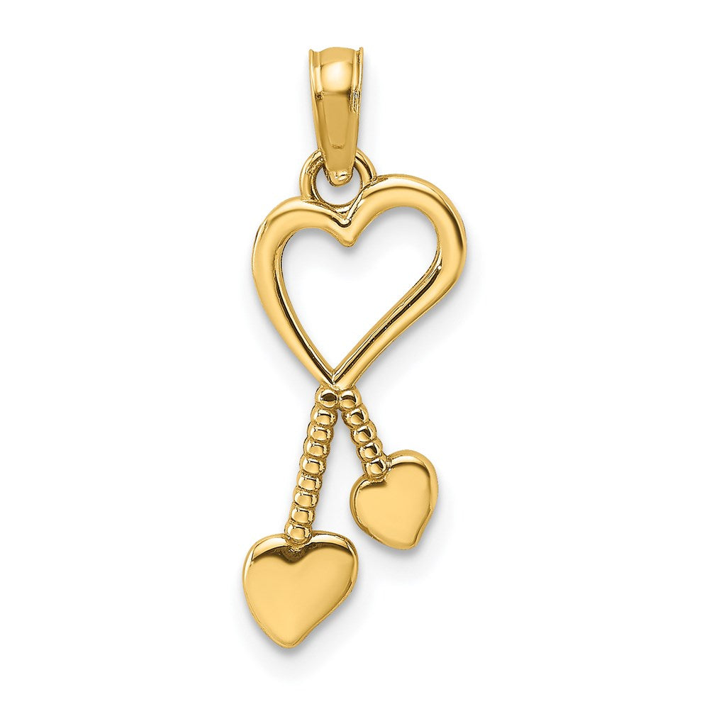 14K Gelbgold Poliert Herz mit Doppelt Tassle Charm