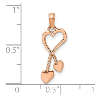 14K Roségold Poliert Tassle Herzen Anhänger