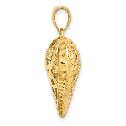 14K Gelbgold 3-D diamantgeschliffener filigraner gepolsterter Herz-Charm