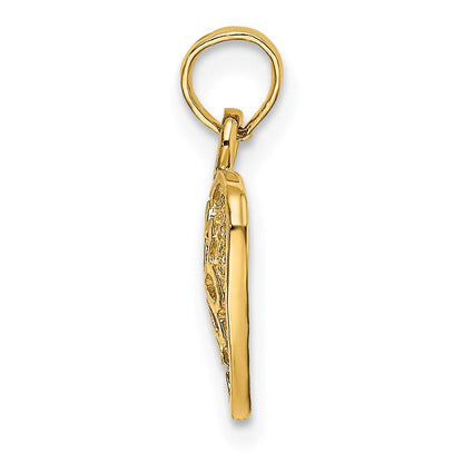 14K Gelbgold 2-d Filigran Herz mit Blume Design Charm